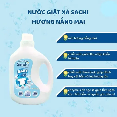 Nước giặt xả Sachi Organic 2kg - Dịu nhẹ cho làn da nhạy cảm của bé, an toàn và thân thiện với môi trường