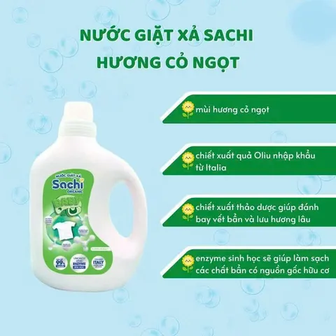 Nước giặt xả Sachi Organic 2kg - Dịu nhẹ cho làn da nhạy cảm của bé, an toàn và thân thiện với môi trường