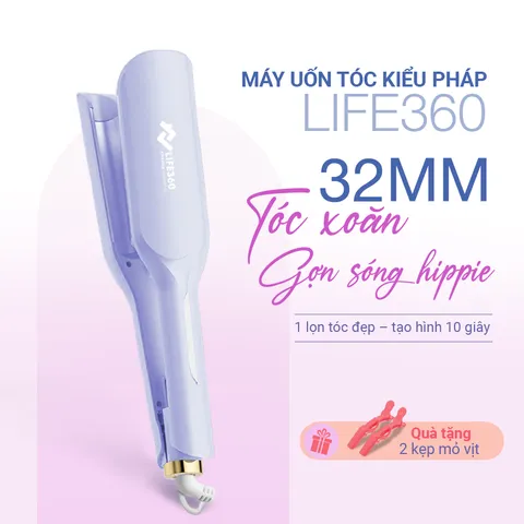 Máy Uốn Tóc Ion Âm Pháp Life360 LF-MUP23 - Gợn Sóng Lớn 32mm, 5 Mức Nhiệt Độ, Làm Nóng Nhanh, Bảo Hành 1 Năm