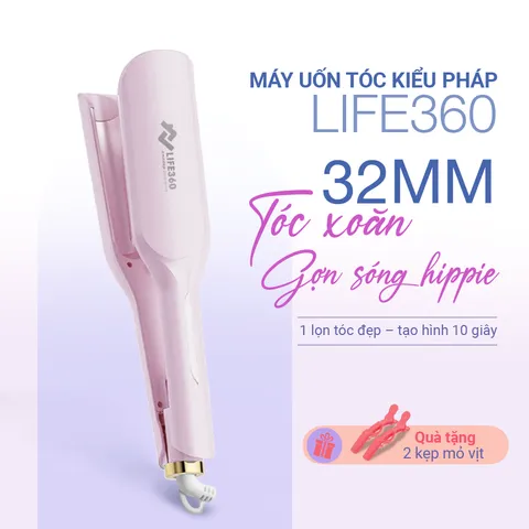 Máy Uốn Tóc Ion Âm Pháp Life360 LF-MUP23 - Gợn Sóng Lớn 32mm, 5 Mức Nhiệt Độ, Làm Nóng Nhanh, Bảo Hành 1 Năm
