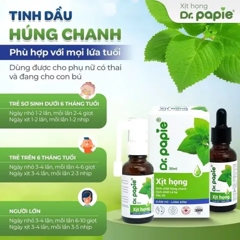 Xịt Họng Dr.Papie Dịch Chiết Húng Chanh 30ml - Hỗ Trợ Giảm Ho, Dịu Cổ Họng, An Toàn Cho Trẻ Em Và Người Lớn