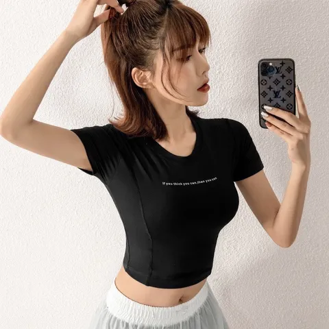 Áo Thun Croptop Nữ Tập Gym, Yoga, Zumba - Vải Polyester Cao Cấp Mịn, Form Body - Thời Trang Năng Động, Mặc Đi Chơi, Tặng Kèm Mút Độn Ngực