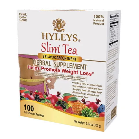 Trà thảo mộc giảm cân Hyleys - Slim Tea Mỹ, Đốt mỡ thừa, Giảm cân hiệu quả, Giải độc cơ thể, 100 gói hương vị phong phú