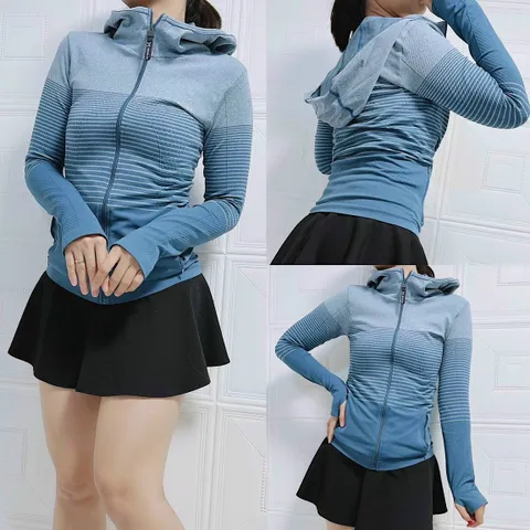 Áo Khoác Thể Thao Nữ Tập Gym Chống Nắng Sọc Ngang Có Túi Khoá - Phong Cách Thể Thao Năng Động, Tiện Ích Khi Tập Luyện