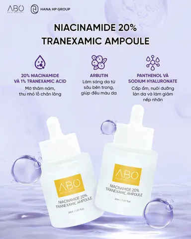 Tinh Chất Trắng Da Abo Niacinamide 20% Tranexamic Ampoule - Giải Pháp Làm Sáng Da, Giảm Nám, Cấp Ẩm, Dưỡng Da Mịn Màng