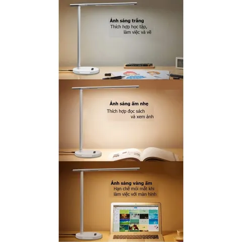 Đèn Bàn Học LED Chống Cận 8W - Tích Hợp Sạc Điện Thoại Không Dây, 3 Chế Độ Ánh Sáng, Thiết Kế Hiện Đại, Tiện Lợi Cho Học Tập