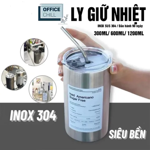 Ly Giữ Nhiệt Inox SUS 304 5 Lớp, Dung Tích 300ml & 600ml - Bảo Hành 90 Ngày, Ly Cao Cấp Office Chill, Duy Trì Nhiệt Độ Tối Ưu
