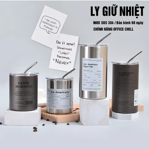 Ly Giữ Nhiệt Inox SUS 304 5 Lớp, Dung Tích 300ml & 600ml - Bảo Hành 90 Ngày, Ly Cao Cấp Office Chill, Duy Trì Nhiệt Độ Tối Ưu