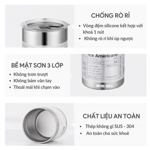 Ly Giữ Nhiệt Inox SUS 304 5 Lớp, Dung Tích 300ml & 600ml - Bảo Hành 90 Ngày, Ly Cao Cấp Office Chill, Duy Trì Nhiệt Độ Tối Ưu