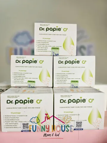 Gạc Rơ Lưỡi, Vệ Sinh Răng Miệng Cho Bé Dr Papie - Hộp 10 gói