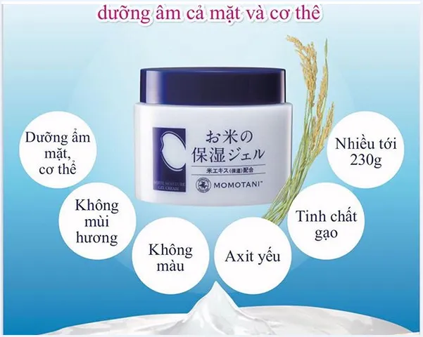 Kem Dưỡng Trắng Da Momotani White Moisture Gel Cream 230g - Dưỡng Ẩm, Làm Sáng Da từ Chiết Xuất Gạo Nhập Khẩu Nhật Bản