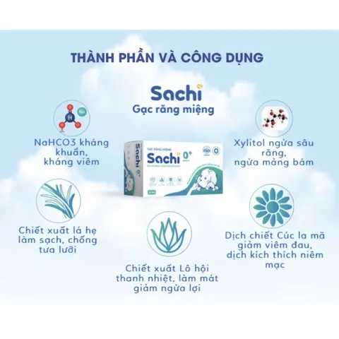 Gạc răng miệng Sachi - Bộ 20 miếng vệ sinh răng miệng cho trẻ, hỗ trợ làm sạch răng miệng, bảo vệ sức khỏe bé yêu.