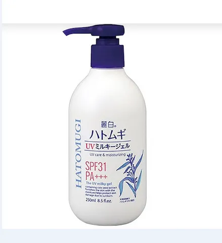 Sữa Dưỡng Thể Chống Nắng Hatomugi UV Milky Gel 250ml - Dưỡng Trắng Da An Toàn, Bảo Vệ Da Khỏi UV, SPF31 PA+++ Nhật Bản