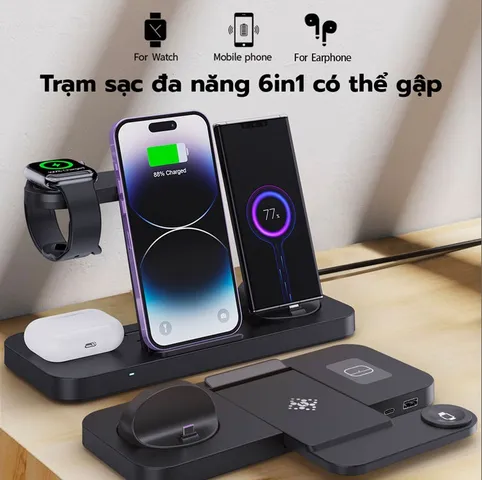 Đế sạc nhanh không dây 15w gấp gọn B18 cho điện thoại di động/tai nghe