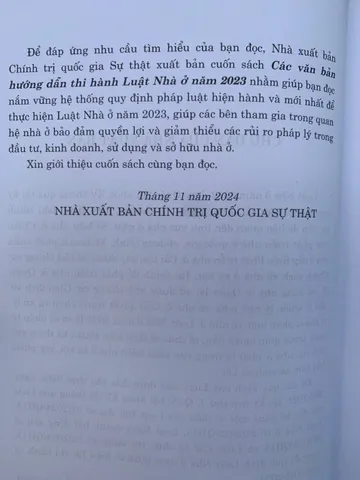 Hướng dẫn thi hành Luật Nhà ở 2023 - Sách pháp luật, NXB Chính trị Quốc gia Sự thật, 592 trang, Cập nhật quy định mới nhất