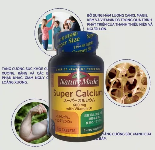 Viên uống Super Canxi Nature Made 120 viên - Bổ sung Canxi và Vitamin D cho xương chắc khỏe, hỗ trợ sức đề kháng, sản phẩm Nhật Bản