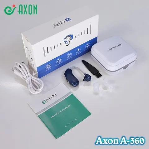 Máy trợ thính không dây pin sạc Axon A-360 - Kết nối Bluetooth, có bộ lọc tiếng ồn, tặng kèm hộp đựng máy