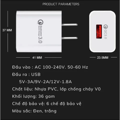Củ Sạc Nhanh 20W USB QC3.0 cho Điện Thoại và Máy Tính Bảng - Thiết Kế Nhỏ Gọn, Sạc Nhanh và Hiệu Quả