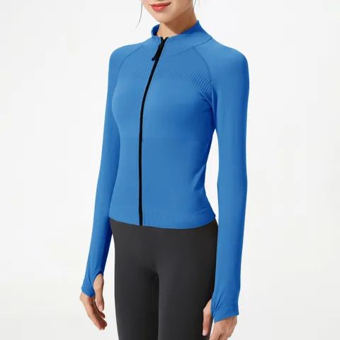 Áo Khoác Croptop Isoblox Xanh Dương Không Nón, Chất Liệu Co Giãn 4 Chiều Thời Trang Nữ - Tặng Kèm Cặp Mút Nâng Ngực