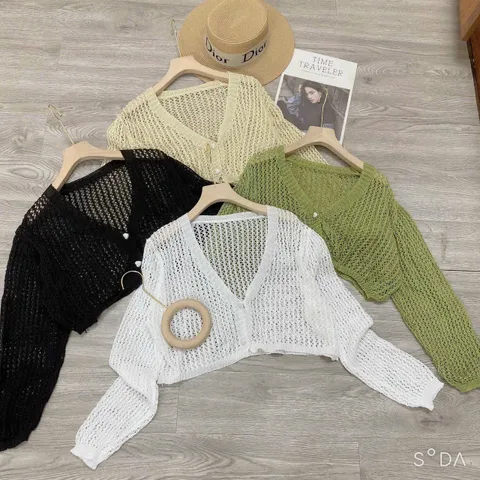 Áo Khoác Len Cardigan Croptop Mỏng 2 Cúc Hàn Quốc - Phong Cách Trẻ Trung, Dễ Phối Đồ, Nhiều Màu Sắc