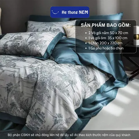 Set chăn ga gối 5 món Hệ Thống Nệm cao cấp Set bộ vỏ chăn ga ra drap lụa tencel trải phủ giường gối nệm đệm 5 món cao cấp
