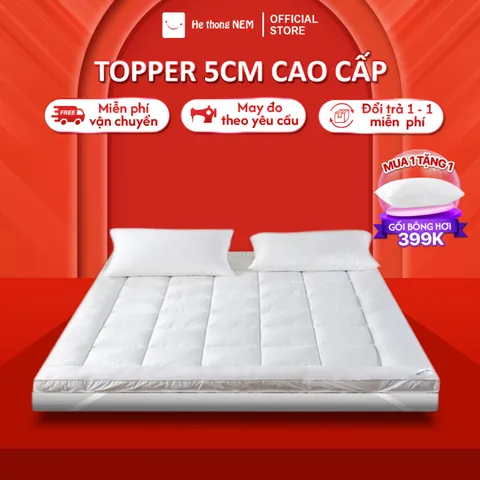 Topper nệm mỏng gấp gọn 5cm Hệ Thống Nệm cao cấp tấm topper gòn bông 5cm trải sàn văn phòng trải giường 1 người kí túc xá