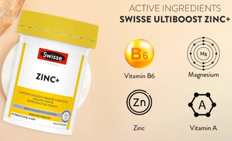 Viên uống bổ sung kẽm Swisse Ultiboost Zinc+ Úc 60 viên - Tăng cường sức đề kháng, đẹp da, tóc, hỗ trợ miễn dịch và sinh sản