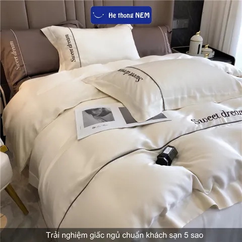 Ga trải giường cao cấp Hệ Thống Nệm Set bộ vỏ chăn ga ra drap tencel trải phủ giường gối nệm đệm 5 món cao cấp