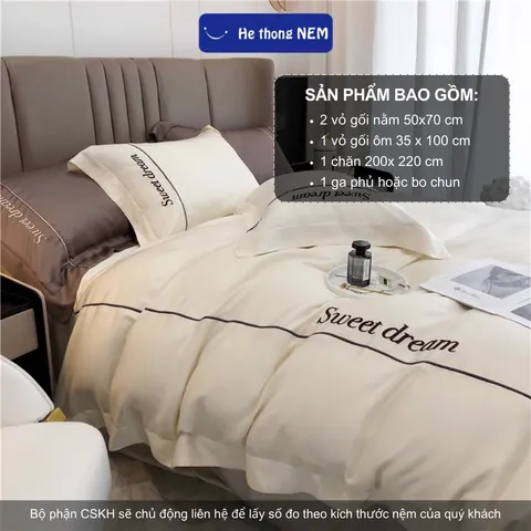 Ga trải giường cao cấp Hệ Thống Nệm Set bộ vỏ chăn ga ra drap tencel trải phủ giường gối nệm đệm 5 món cao cấp