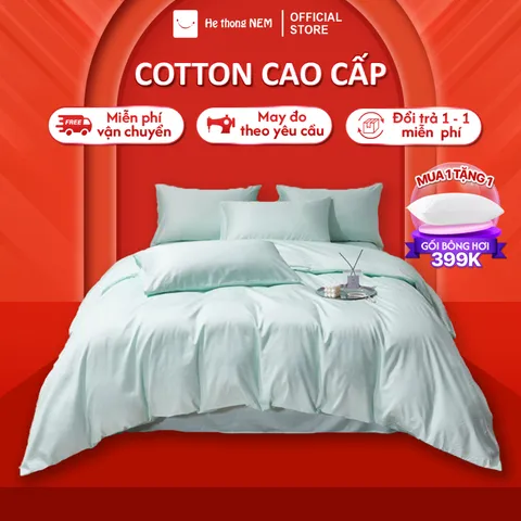 Bộ Chăn Ga Gối 5 Món Hệ Thống Nệm Bộ Vỏ Chăn Ga Ra Drap Grap Gối Nệm Đệm 5 Món Phủ Giường Vải Cotton 100% Cao Cấp