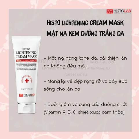 Mặt Nạ Dưỡng Trắng Da HISTOLAB Lightening Cream Mask - Chiết Xuất Quả Lựu & Cam, Ủ Sáng Da, Thư Giãn, 250g