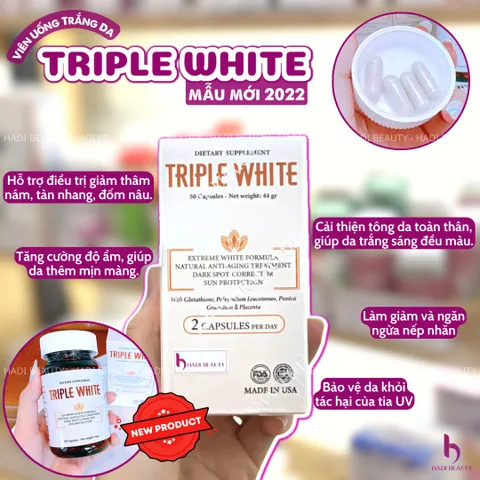 Viên Uống Triple White Trắng Sáng Da - Giảm Thâm, Chống Nắng, Bổ Sung Glutathione và Chiết Xuất Dương Xỉ Cho Da Khỏe Mạnh