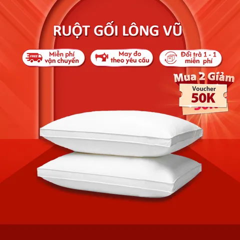 Ruột gối lông vũ nhân tạo Hệ Thống Nệm cao cấp Ruột gối nằm ngủ lông vũ 50x70 40x60 chuẩn khách sạn 5 sao siêu êm ái