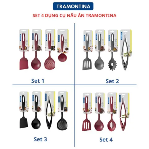 Bộ 4 Dụng Cụ Nấu Ăn Tramontina - Muôi Vá Xẻng Bằng Nhựa PA, Chịu Nhiệt 180 Độ, An Toàn, Xuất Xứ Brazil