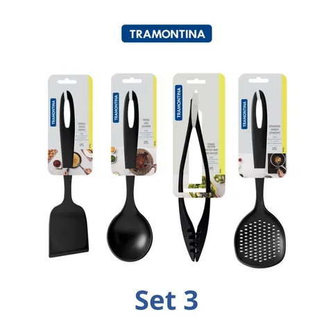 Bộ 4 Dụng Cụ Nấu Ăn Tramontina - Muôi Vá Xẻng Bằng Nhựa PA, Chịu Nhiệt 180 Độ, An Toàn, Xuất Xứ Brazil