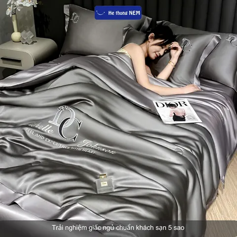 Bộ Ga Giường 5 Món Hệ Thống Nệm Set Chăn Ga Gối Đệm Lụa Thái Trải Giường Chăn Trần Bồng Trải Giường 5 Món Sang Trọng