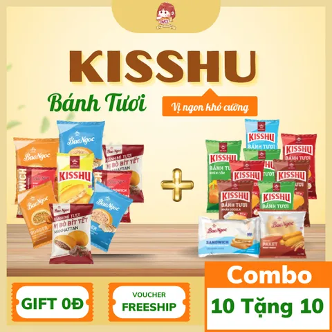 [Thùng 20 bánh] Mua 10 Bánh Mặn Nhân Bò Bít Tết, Gà Sốt, Chà Bông Tặng 10 Bánh Ngọt Nhân Đậu Đỏ, Socola, Sữa Chua, Bánh Bảo Ngọc, Dinh DƯỡng, Bữa Ăn Tiện Lợi