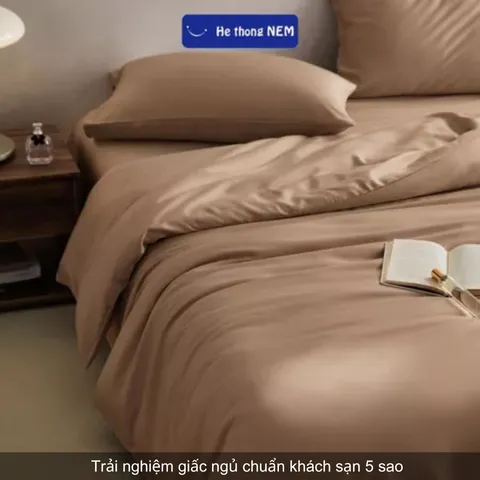 Bộ drap giường tencel 60S Hệ Thống Nệm cao cấp set bộ vỏ chăn ga ra drap tencel trải phủ giường gối nệm đệm 5 món cao cấp