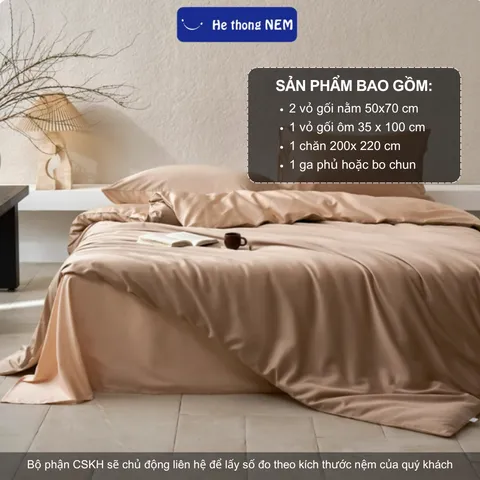 Bộ drap giường tencel 60S Hệ Thống Nệm cao cấp set bộ vỏ chăn ga ra drap tencel trải phủ giường gối nệm đệm 5 món cao cấp