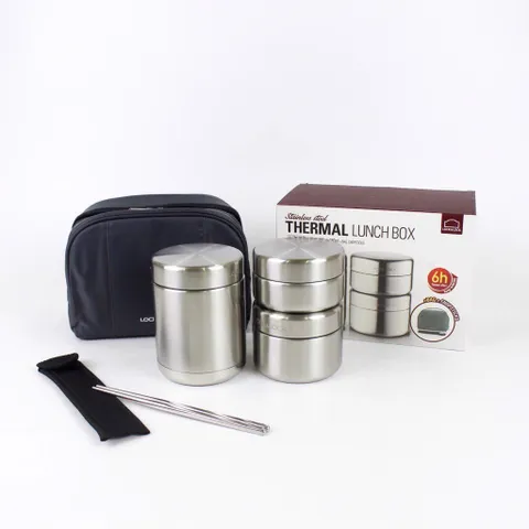 Bộ Hộp Cơm Giữ Nhiệt Lock&Lock Gồm 3 Hộp Inox Kèm Đũa LHC8016 -1150ml