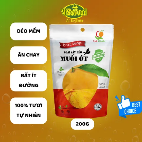 Xoài Sấy Dẻo Muối Ớt Viza Food 200g - Trái Cây Sấy Khô Nguyên Miếng Hàng Xuất Khẩu, Ngọt Ngào Đặc Biệt, Không Chất Bảo Quản