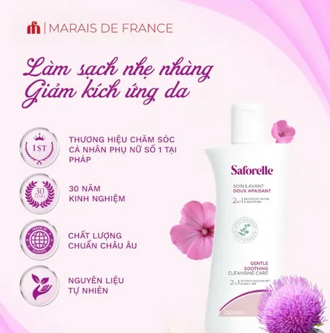 Dung dịch vệ sinh phụ nữ Saforelle 250ml - Chăm sóc nhẹ nhàng cho vùng nhạy cảm, an toàn và hiệu quả từ Pháp