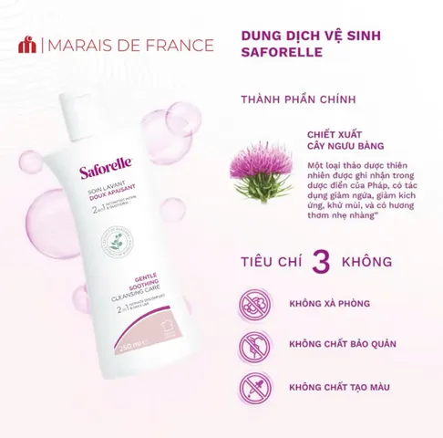 Dung dịch vệ sinh phụ nữ Saforelle 250ml - Chăm sóc nhẹ nhàng cho vùng nhạy cảm, an toàn và hiệu quả từ Pháp