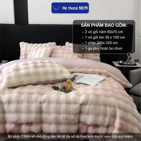 Bộ chăn ga gối đệm 5 món Nỉ lông cáo Hệ Thống Nệm Cao Cấp Drap nệm trải phủ giường mùa đông ấm áp, mềm mịn