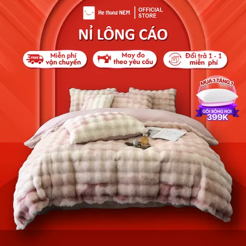 Bộ chăn ga gối đệm 5 món Nỉ lông cáo Hệ Thống Nệm Cao Cấp Drap nệm trải phủ giường mùa đông ấm áp, mềm mịn