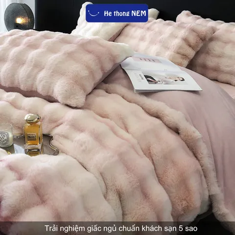 Bộ chăn ga gối đệm 5 món Nỉ lông cáo Hệ Thống Nệm Cao Cấp Drap nệm trải phủ giường mùa đông ấm áp, mềm mịn