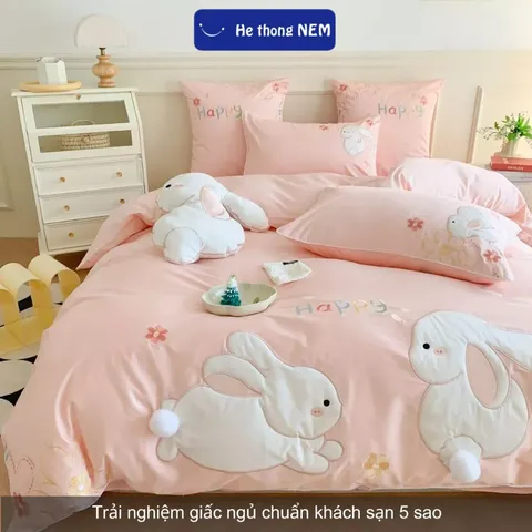 Bộ ga giường cute dễ thương Hệ Thống Nệm cao cấp Bộ set chăn ga drap grap phủ trải giường gối nệm đệm 5 món mát lạnh