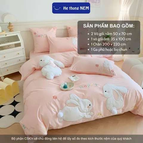 Bộ ga giường cute dễ thương Hệ Thống Nệm cao cấp Bộ set chăn ga drap grap phủ trải giường gối nệm đệm 5 món mát lạnh