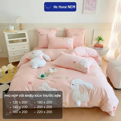Bộ ga giường cute dễ thương Hệ Thống Nệm cao cấp Bộ set chăn ga drap grap phủ trải giường gối nệm đệm 5 món mát lạnh