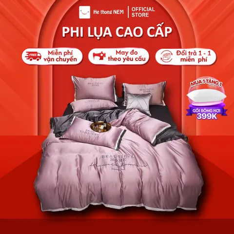 Bộ ga giường lụa beauty Hệ Thống Nệm bộ set chăn ga drap grap phủ trải giường gối nệm đệm 5 món lụa thái mùa hè cao cấp